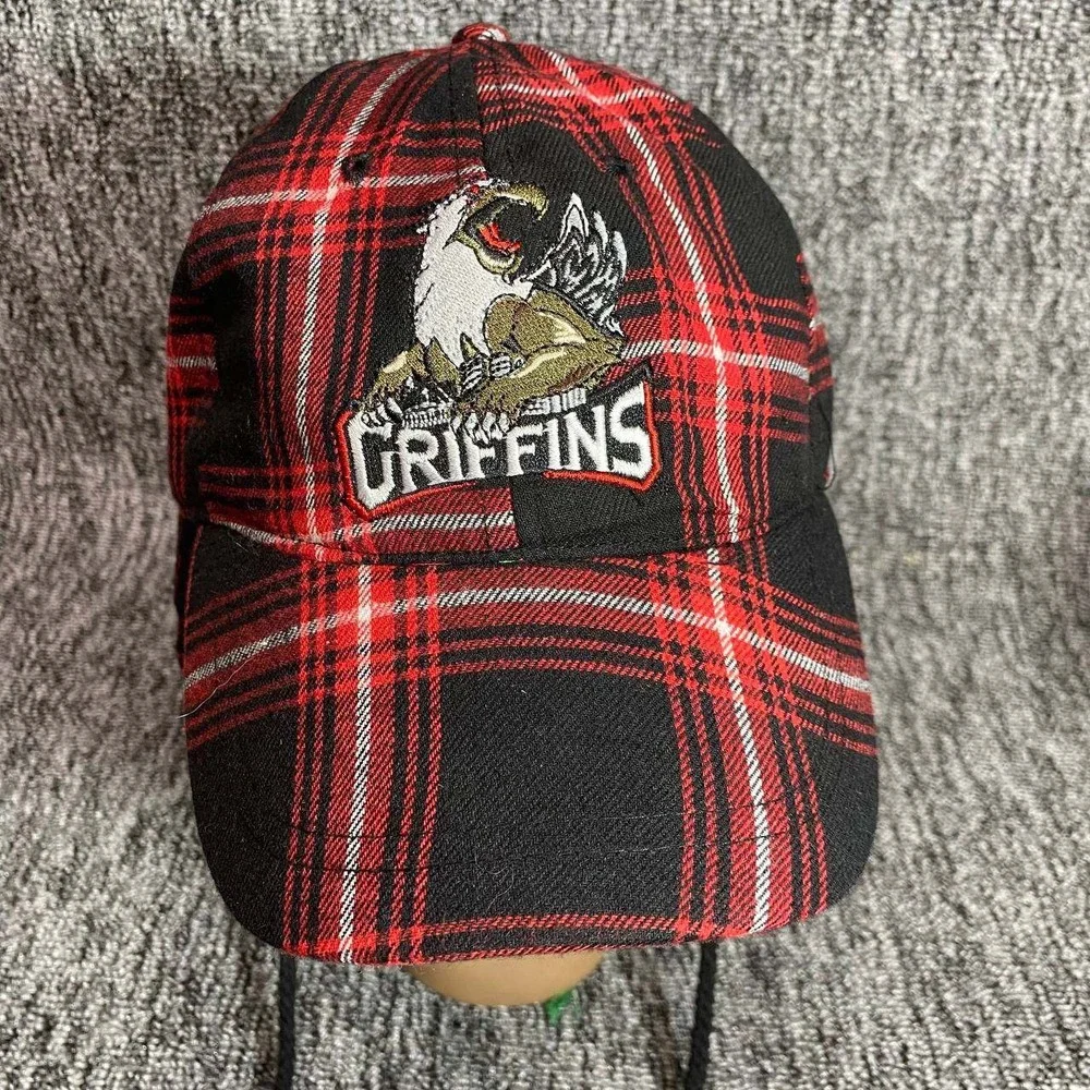 Grand Rapids Griffins Trapper Hat Kids OSFM Red Black Plaid Winter Ear Flaps Cap